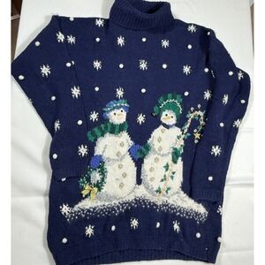 Vintage 1996 Marisa Christina Snowman Turtleneck Christmas Sweater - M